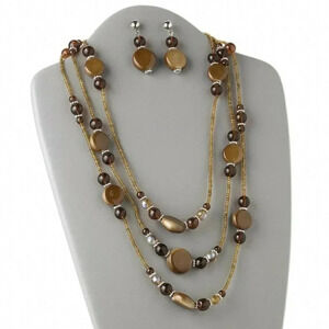 Mocha Brown +Porcelain and Amber Glass Necklace Earrings Jewelry Set